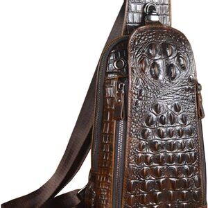 Crocodile Genuine Leather Sling Bag Backpack for Men Travel Outdoor Hunting